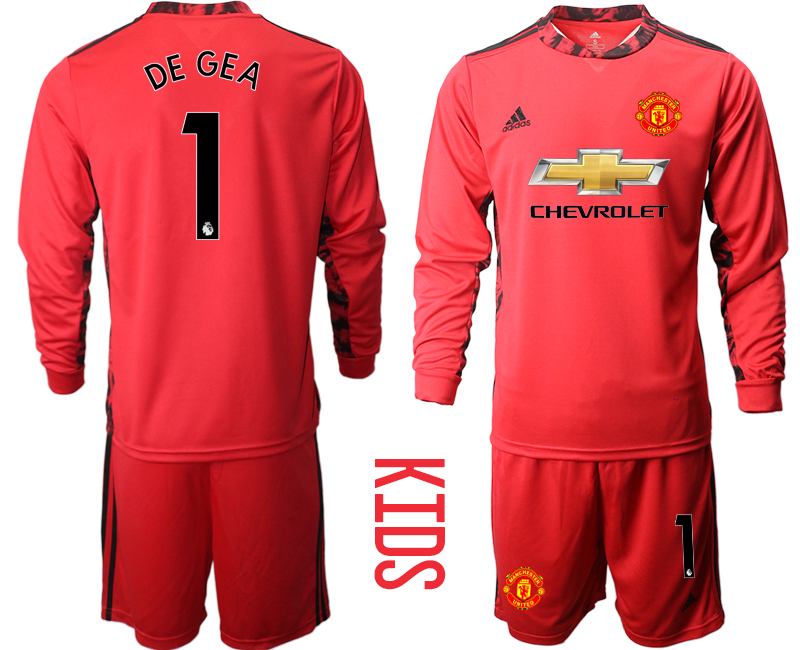 Youth 2020-2021 club Manchester United red long sleeved Goalkeeper #1 Soccer Jerseys